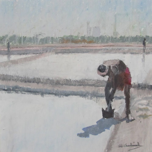 Salt Pan Worker - oil and pastel painting by Ashton Chadwick
